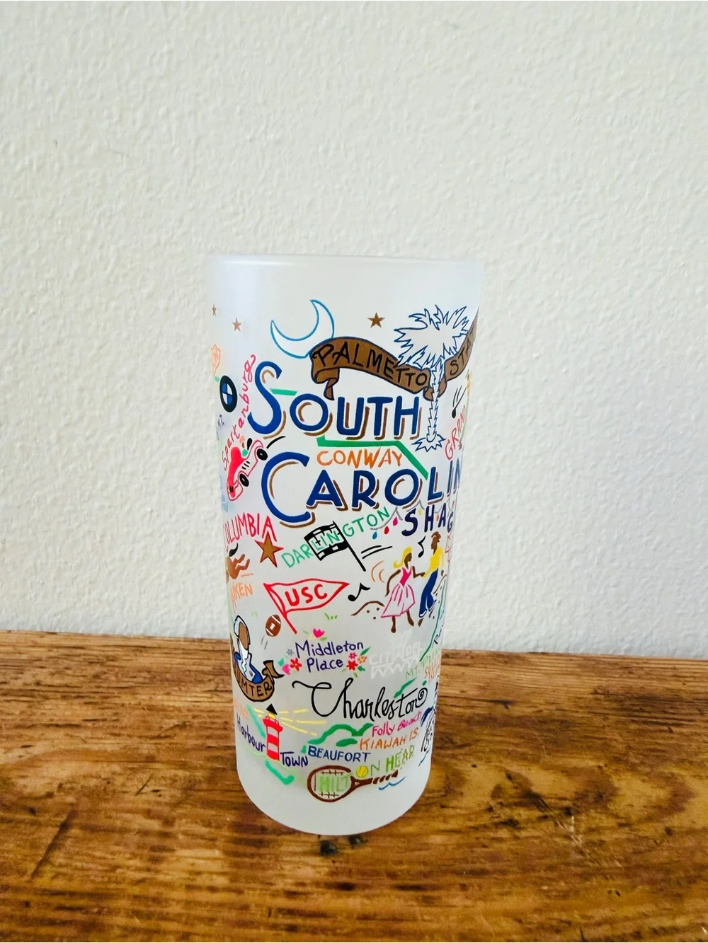 South Carolina Catstudio Art Drinking Glass - State Landmarks